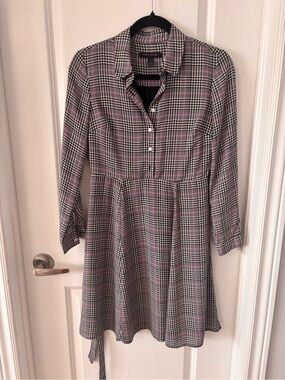 Banana Republic houndstooth tailored plaid belted shirt dress